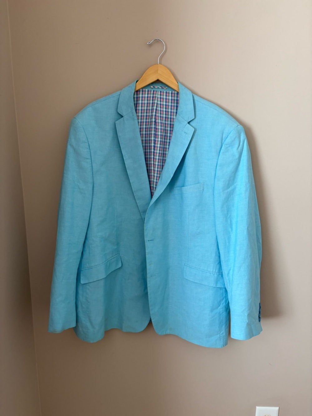 U.S. Polo Assn. Men's Light Turquoise Linen Blazer - Single-Breasted Sport Coat - Picture 2 of 6